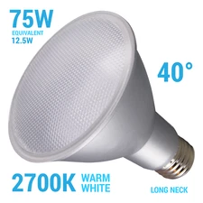 S29430 LED Flood 120V 12.5W 75W PAR30LN Long Neck E26 Base 2700K Warm White