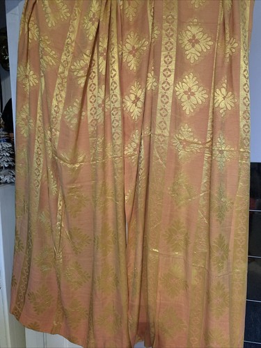 Paar Vintage Retro Pfirsich & Gold Vorhänge Blumen Baumwolle Viskose? W45” D65” (A