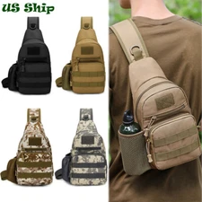 Mens Sports Backpack Molle Tactical Chest Bag Crossbody Bag With Bottle Cover US