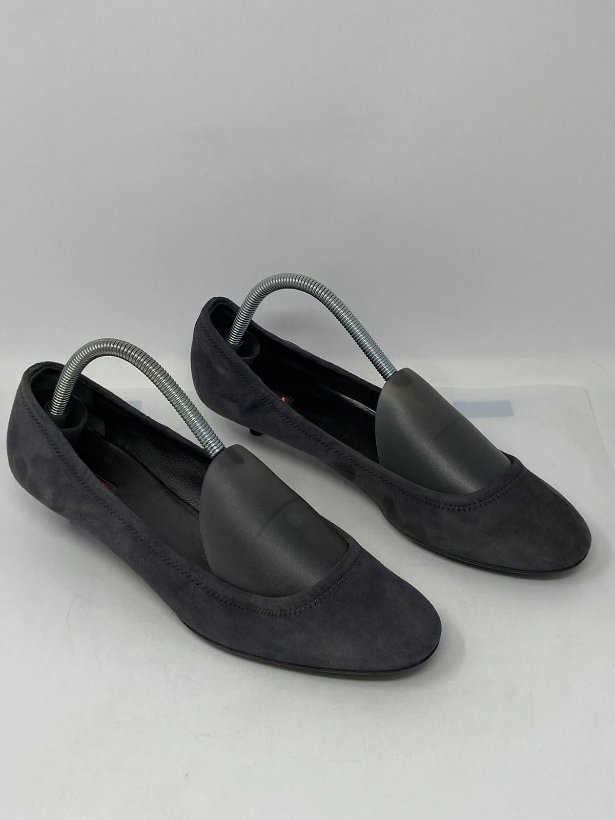 Mocassini donna Prada tacco a gattino calzatura donna grigio slip on scamosciato taglia:41
