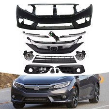 For 2016-2018 Honda Civic Sedan Front Bumper Upper Lower Grille W Fog Light