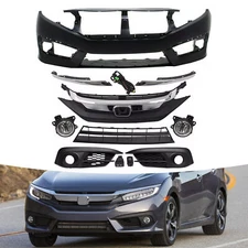 For 2016-2018 Honda Civic Sedan Front Bumper Upper Lower Grille W/ Fog Light