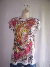 San Joy  decorated blouse w/sequins peacock junior large