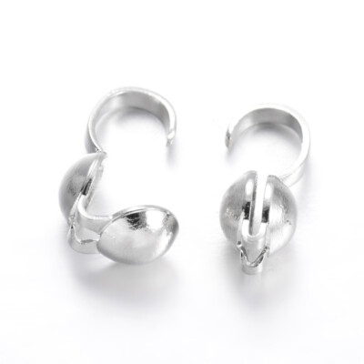 200PCS Brass Bead Tips Knot Covers Open Clamshell Stringing Parts Platinum 9x4mm