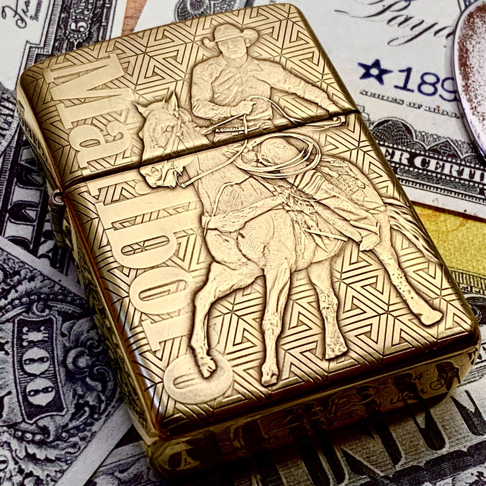 Zippo &ldquo;Marlboro Man&rdquo; Cowboy Themed Engraved Brass Armor Cigarette Cigar Lighter