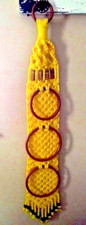 Vintage Yellow Macrame Towel Holder 3 Rings with Wood Beads Long Handmade