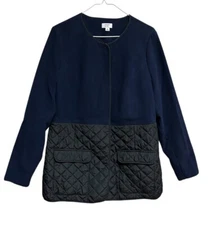Crown & Ivy Coat Size Medium Navy Blue Black Fleece Quilted Snap Front