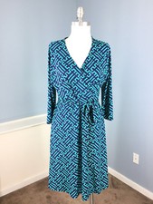 41 Hawthorn Stitch Fix Xs S Green Navy Blue Faux Wrap dress A Line Flare 3/4 slv