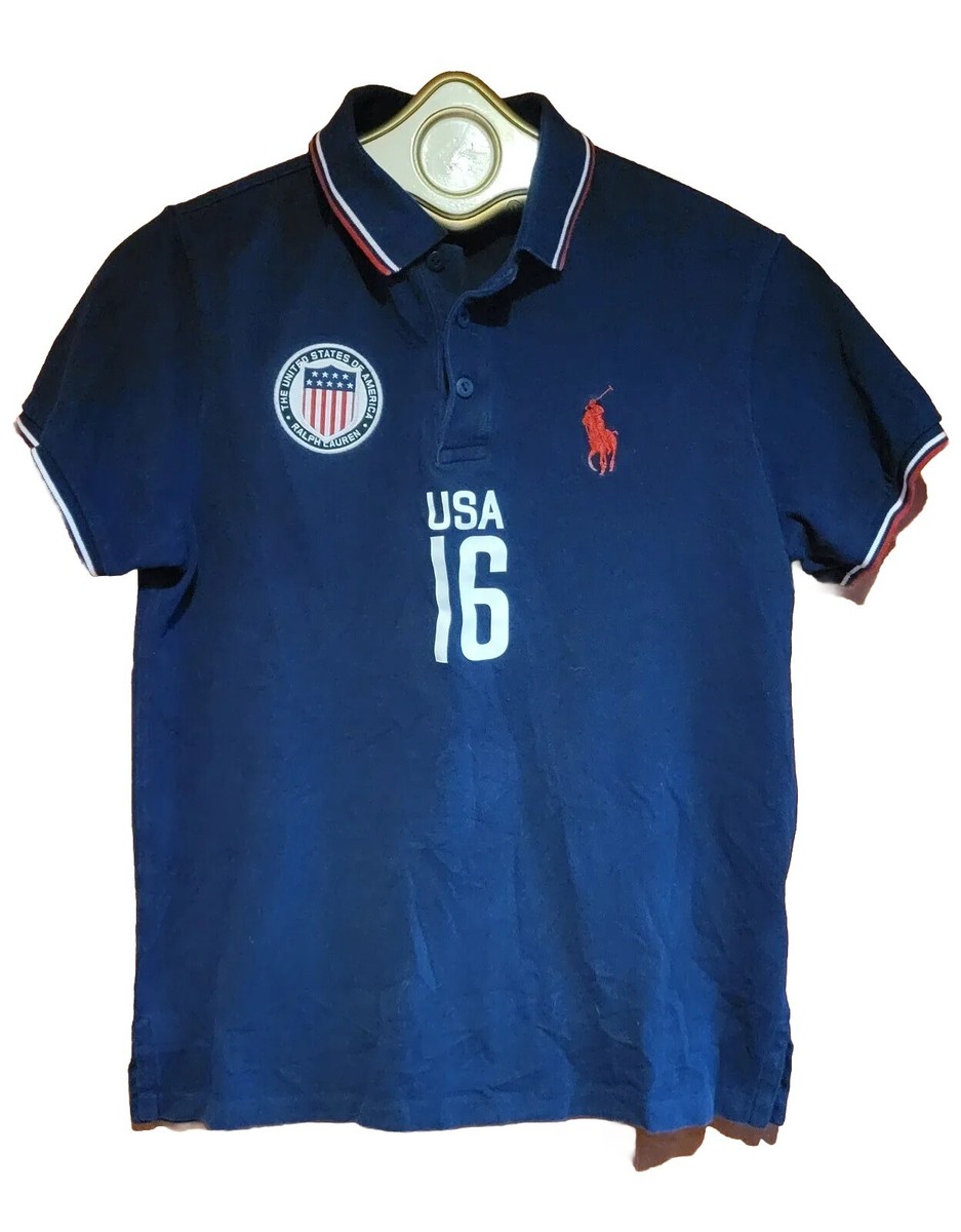 稀少made in U.S.A Polo by Ralph Lauren L Vintage Ralph Lauren Polo USA 16 Jersey Collared Shirt Navy Blue M