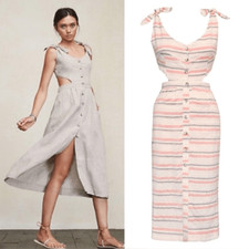 NWT Reformation Gisela Midi White Pink Dress Stripes Linen Size 2