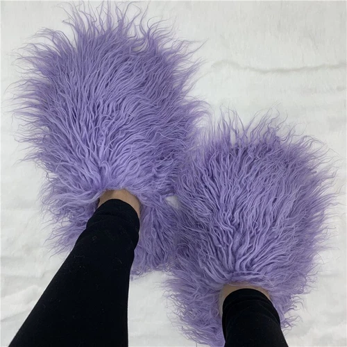Outside Fashion Fluffy Sheep Mongolia Fur Sliper Shose For Women And Men - Picture 30 of 35