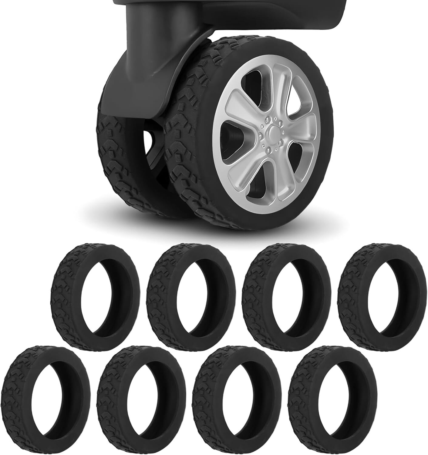 8PCS Universal Black Luggage Wheel Covers for Suitcases - New Styles-image