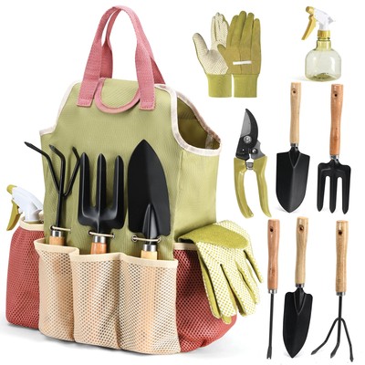 	Gardening Tools Set of 10 - Includes Bag & Gloves - Gift for Gardeners	