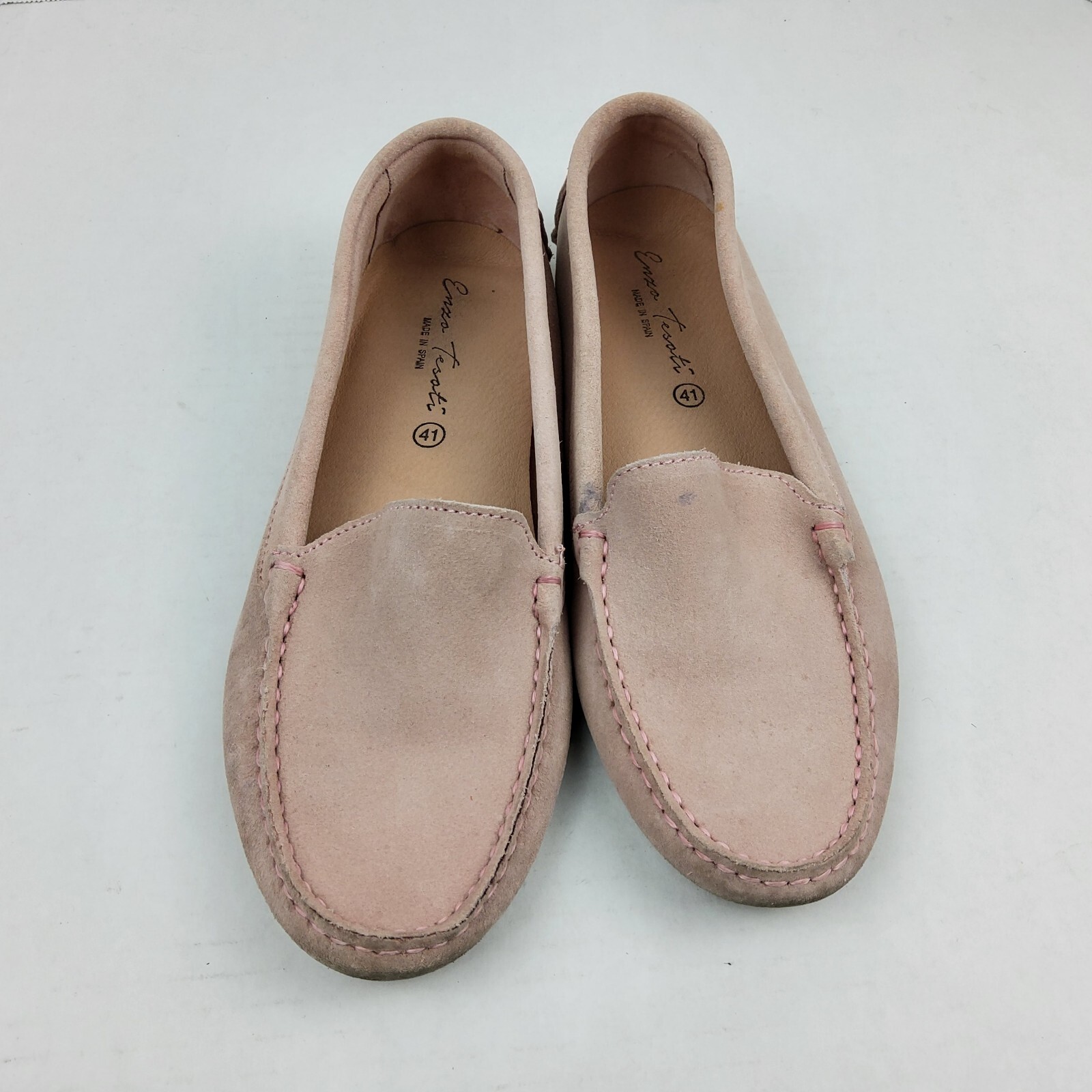 Enzo Tesoti Women's Suede Driving Moccasins Loafers Pale Pink Shoes