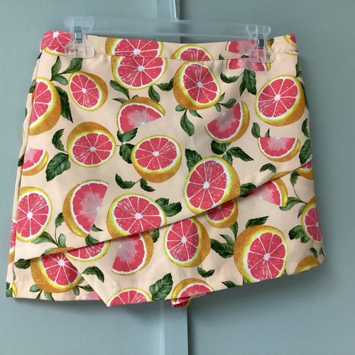 GB Girls Denim Skort Size XL Wrap Elastane Waist Oranges Prints Summer - Picture 12 of 23