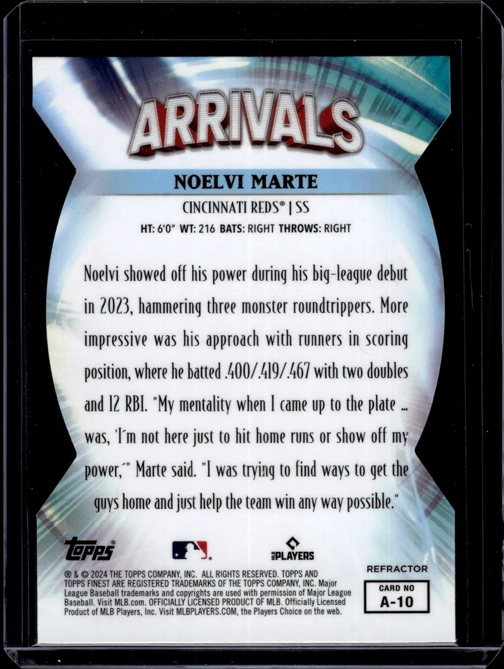 2024 Finest #A-10 Noelvi Marte Arrivals Refractors - Image 2 of 2