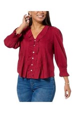 TWRHLL by Christie Brinkley Women's Ruffle Front Blouse Ruby Red