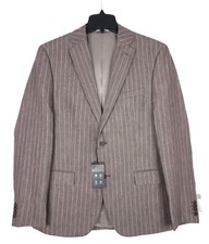 Alfani Mens Slim Fit Linen Suit Jacket Blazer 40R Brown Pinstripe AlfaTech NWT