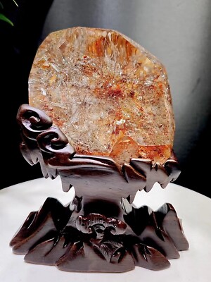 3.71LB TOP Natural hair crystal gum flower symbiosis quartz crystal+stand
