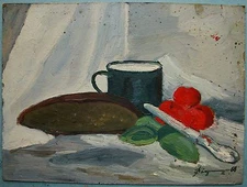 Ukrainian Soviet Oil Painting Still Life bread Postimpressionism 