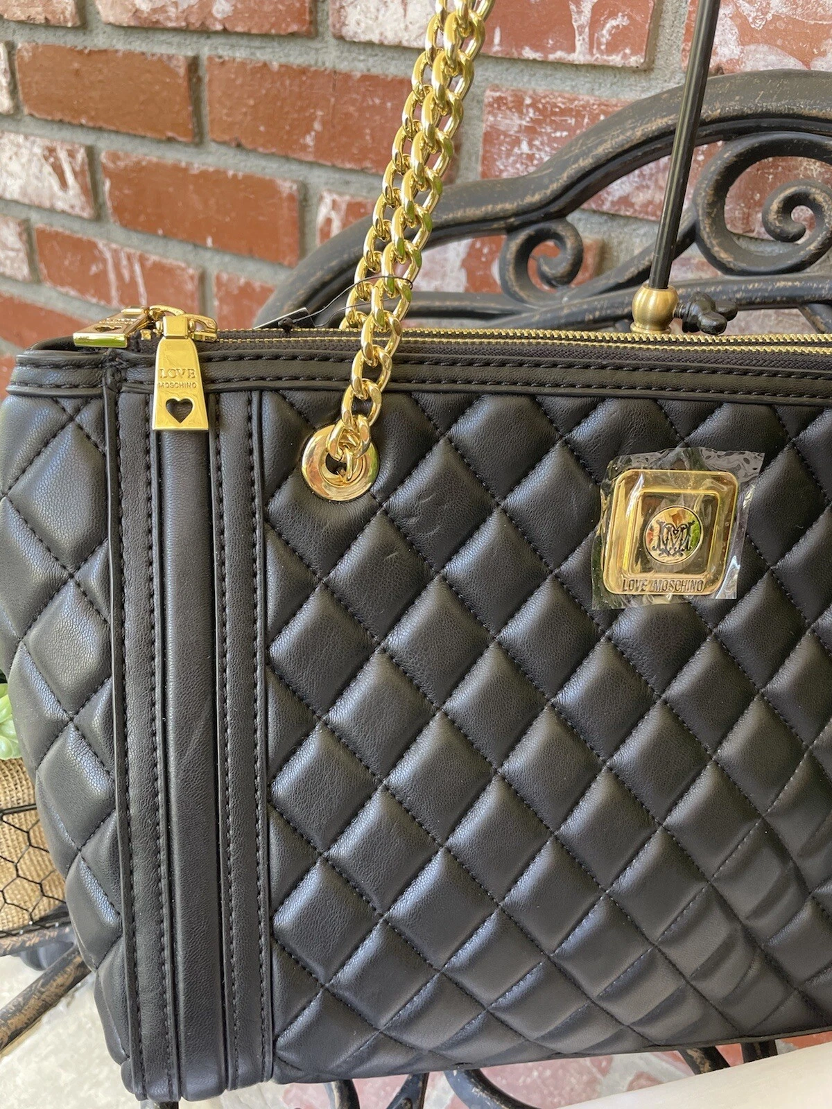 Borsa a mano trapuntata Love Moschino; Borsa Napa Pu Trapuntata Nero; Borsa per la polvere; Nuova con T