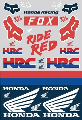 Fox Racing Honda HRC Track Pack Sticker Sheet White Red Blue