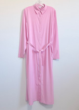 Athleta Long Sleeve Button Up Collared Belted Pink Maxi Dress Women's Size M