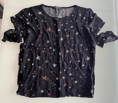 Clockhouse Women s Sz Medium Black Stars Print Top Blouse