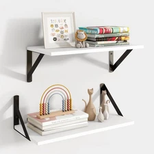 White Floating Shelves Set Of 2 16Wx8D Wall Mounted Bookshelf Home Office Bed