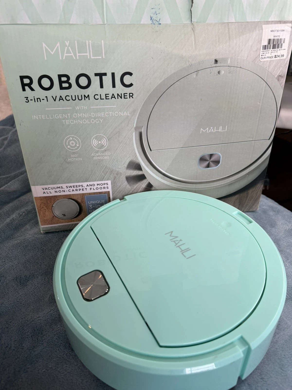 Mahli Robotic 3-in-1 Vacuum Cleaner for Hardwood Floor, Tiles, Carpet, Mint Teal