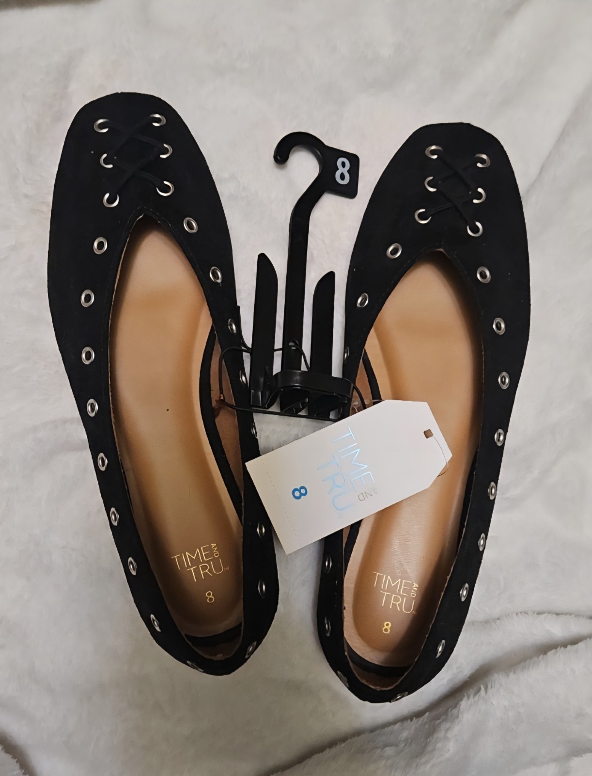 Time and Tru Women's Corset Ballet Flats Size 8 Black Faux Suede NWT Lace Up