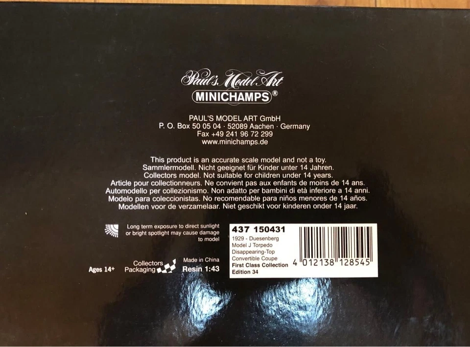 MINICHAMPS 1/43 Duesenberg Model J Diecast Limited Edition 162/250 Collector - Image 2 of 4