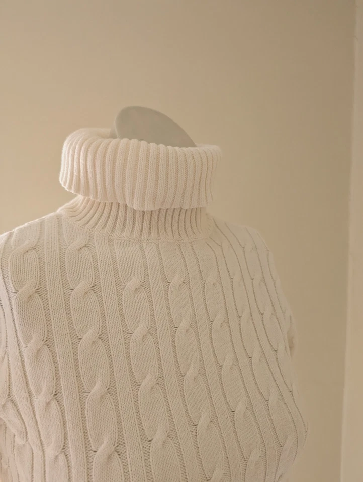 Suéter de malha vintage feminino Y2K XS malha de cabo creme núcleo de escritório gola alta anos 90 - Imagem 3 de 4