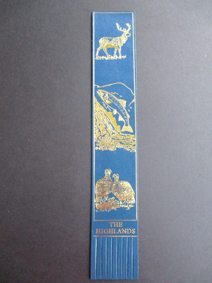 Leather BOOKMARK SCOTLAND The Highlands Scottish Stag Salmon Grouse Blue Unused