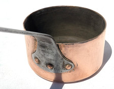 Vintage 4.7inch French Copper Saucepan Pouring Pan Hammered Tin Lining