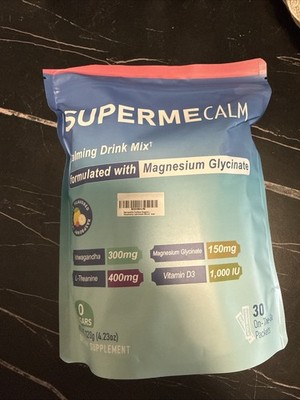 SUPERME CALM Calming Drink Mix Powder Magnesium Glycinate Sugar-Free 4.23 oz