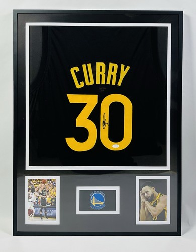 Framed Autographed Stephen Steph Curry Golden State Warriors Jersey JSA COA