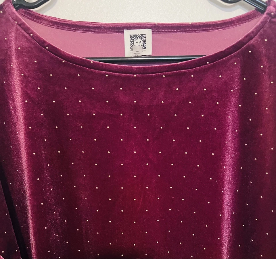 Anne Klein 丝绒金色铆钉束腰上衣女式 1X 码勃艮第派对盛装 — 第 4/4 张图片