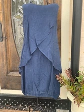 HLT277 Midnight Large NWT Match Point Linen Dress Sleeveless Mid Length Blue