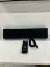 black soundbar, Vizio model based on the remote control.