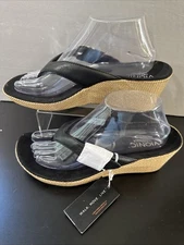 Vionic Polina Wedge Thong Espadrille Sandal Black Orthaheel Womens 9/40 NEW