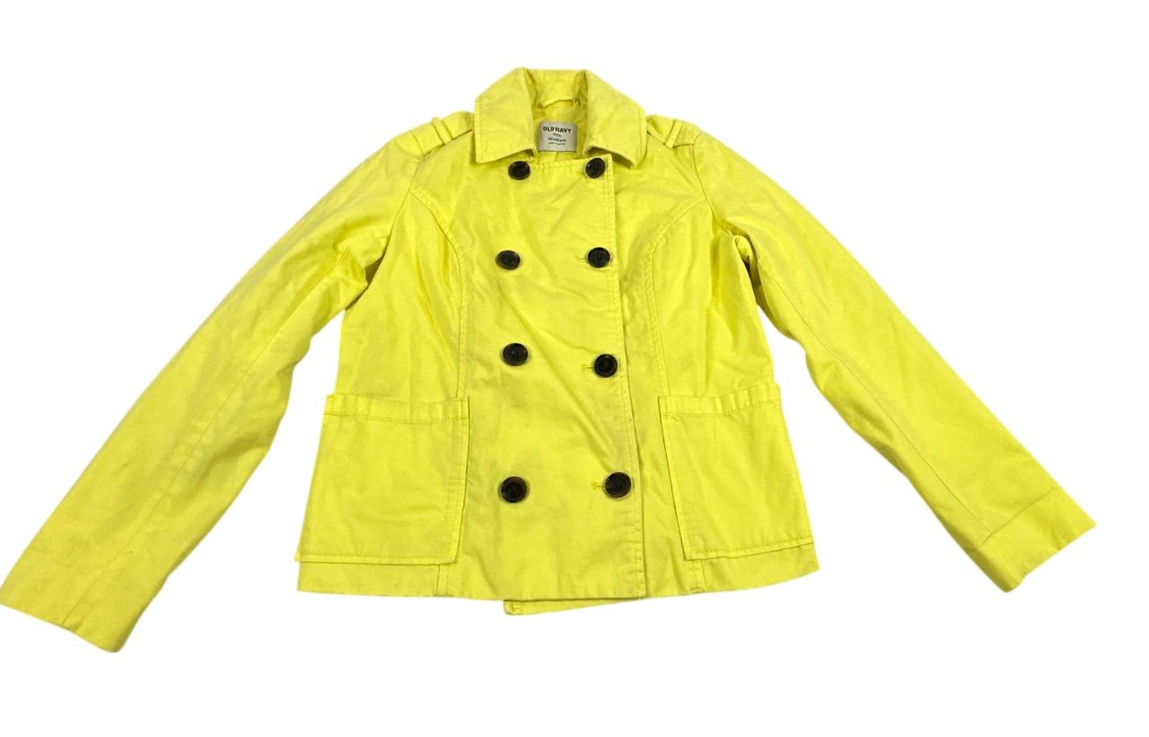 Old Navy Women's Medium (M) Yellow Double Breasted Peacoat Jacket Lined Cotton
