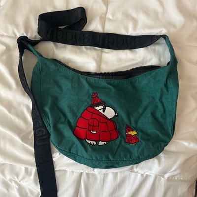 Baggu Peanuts Crescent Bag Snoopy Woodstock Medium Nylon Green