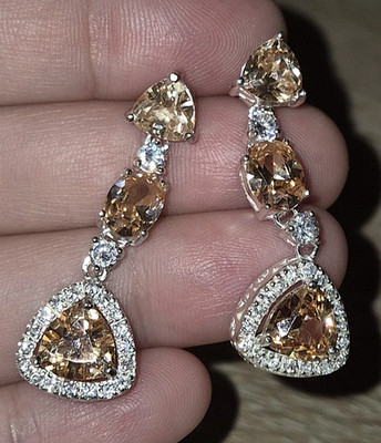 925 Silver, Stunning Champagne Diamond Dangler Earrings, 11 Ct Certified Treated