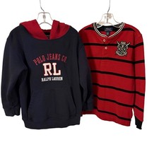 Ralph Lauren Boys 2 PCS SET Rowing Club Henley Shirt  Navy Pullover Hoodie Sz 6
