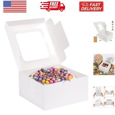 24pcs Cake Boxes, 10x10x5 Inches White Square Bakery Boxes with Window Cajas ...