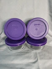 Lot Of 4 PYREX Storage Bowls With Purple Lids 1 Cup - 236 ml. #39
