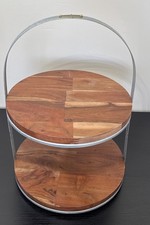 HEARTH HAND MAGNOLIA Round Two Tier Wood Galvanized Metal Cake Dessert Stand