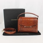 Strathberry Mosaic Top Handle Croc-Embossed Leather Bag In Brown With Strap