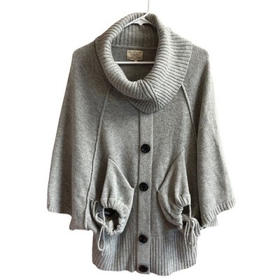 Blarney Ireland Womens LambsWool Blend Polo Neck Cape Sweater Size Large Gray